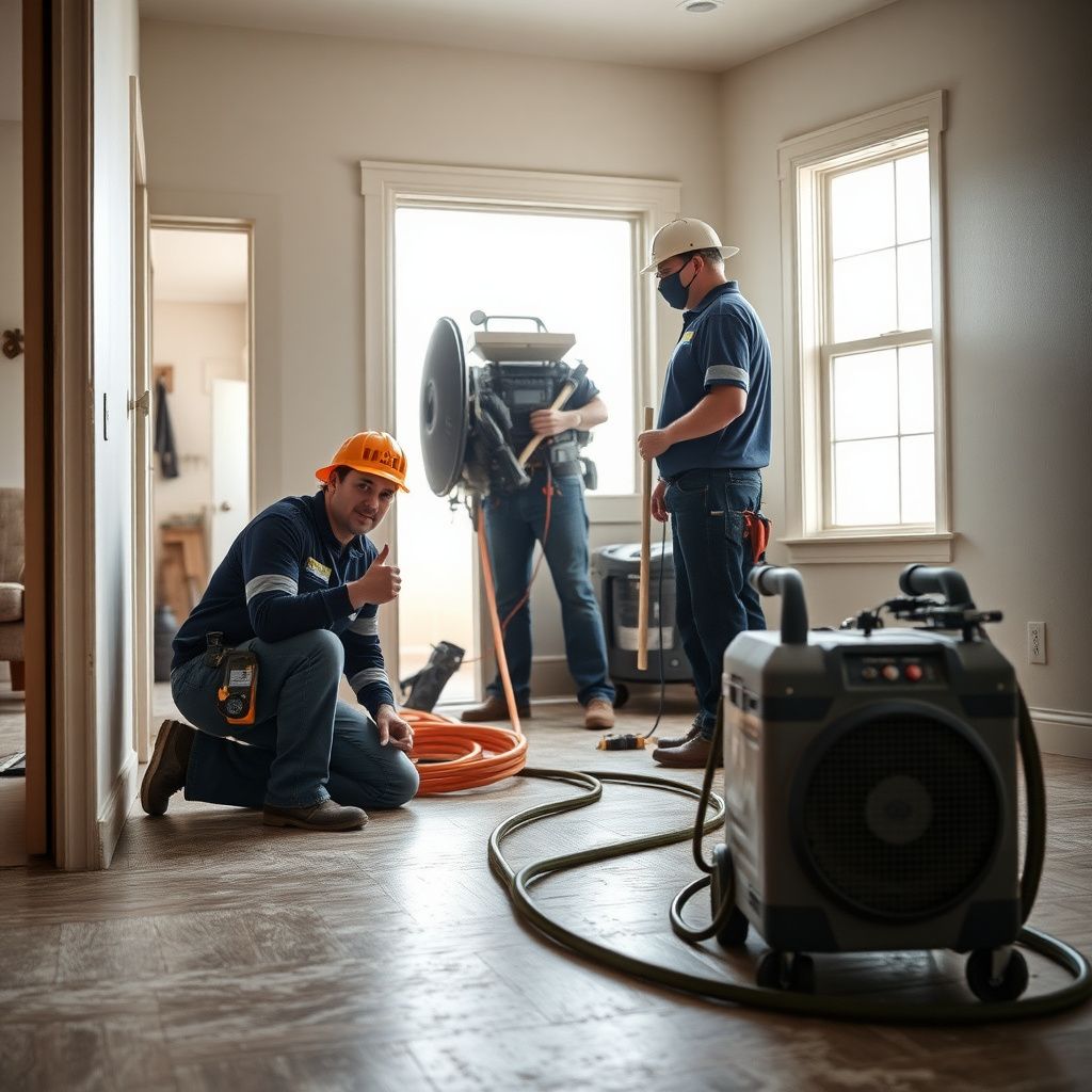A technician using a moisture meter to check for water damage behind drywall in an Englewood home